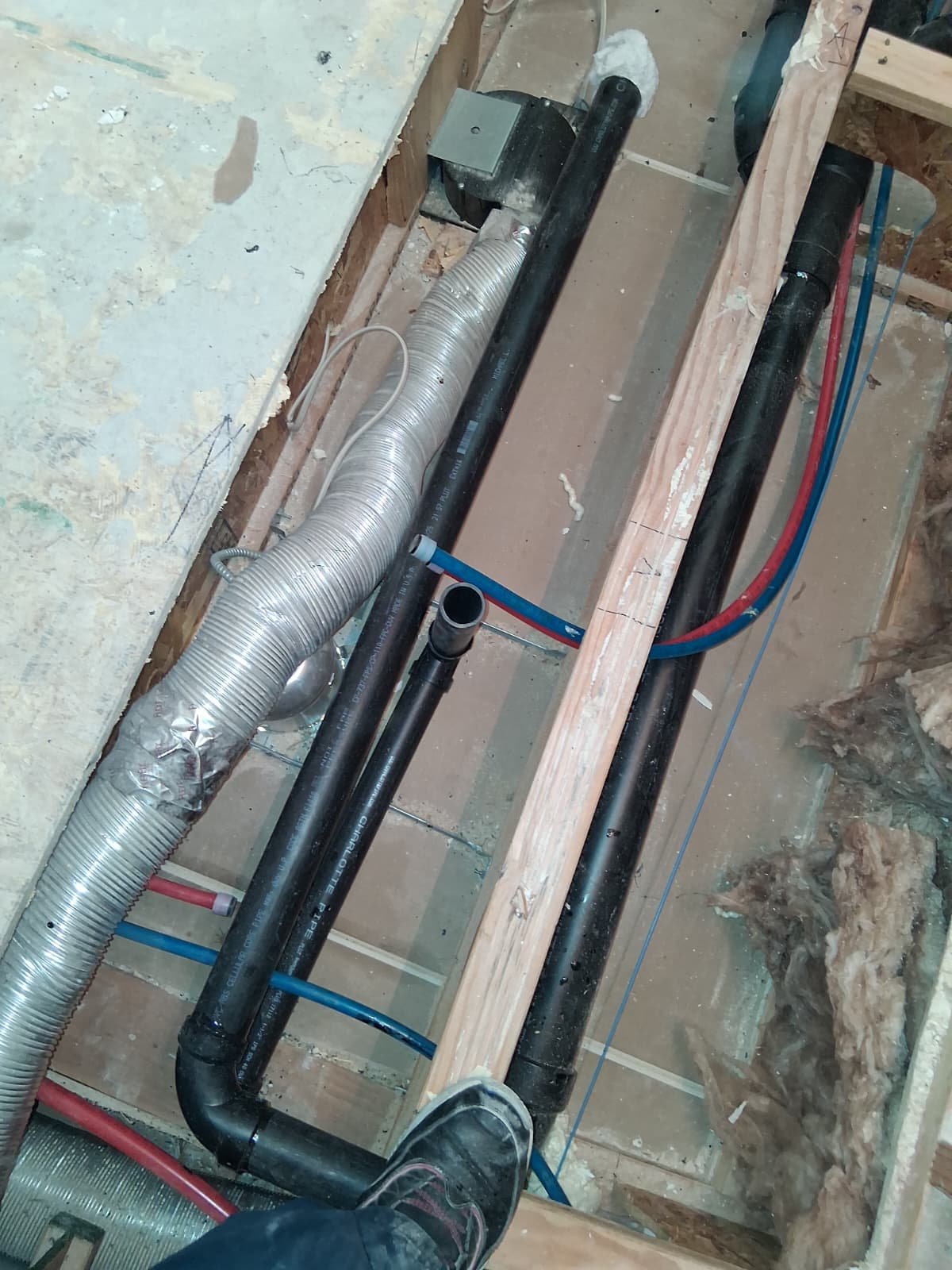 Full bathroom gut with PEX repiping and ABS drain rough-in