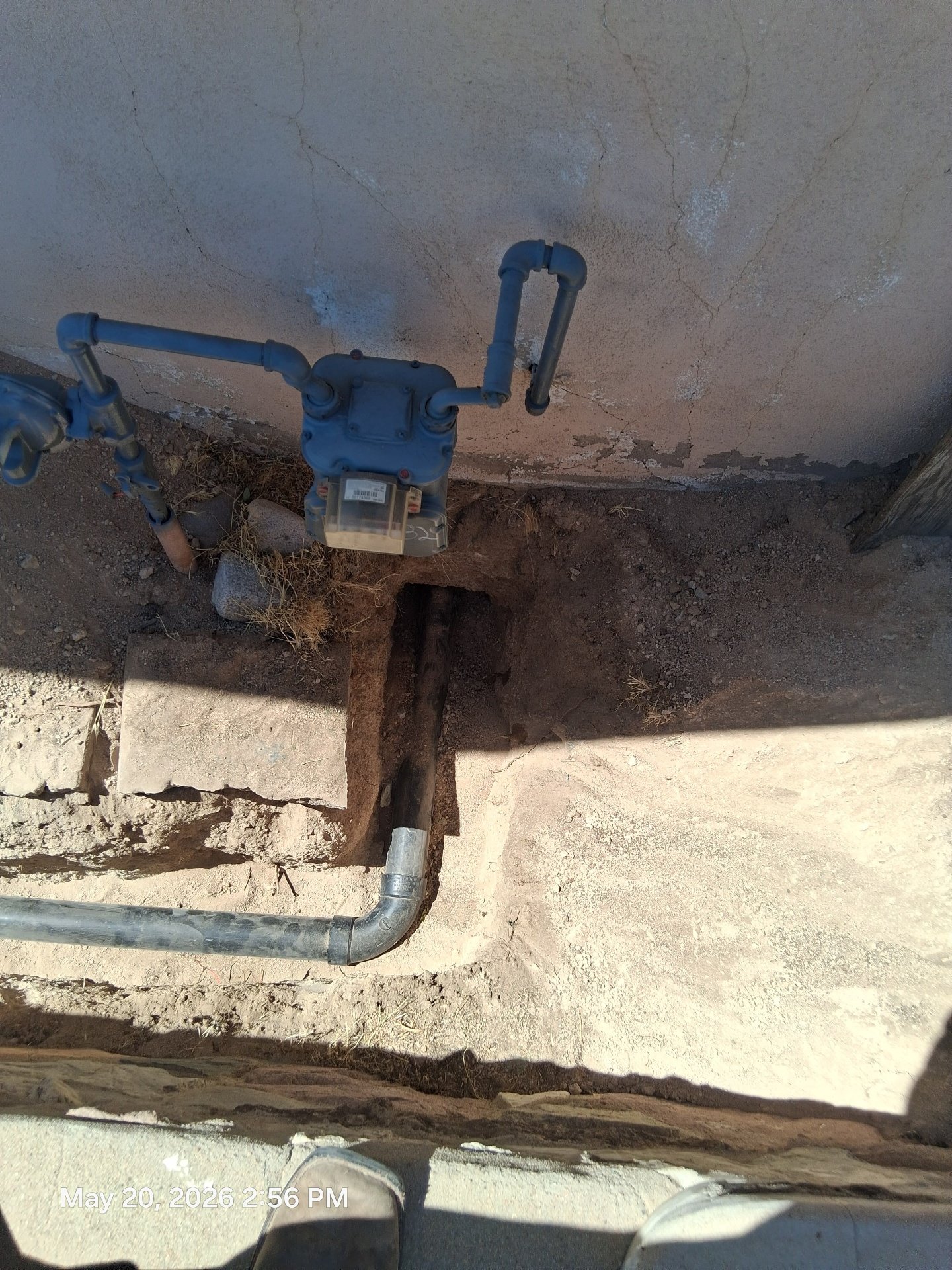 Water meter and main line excavation for leak repair