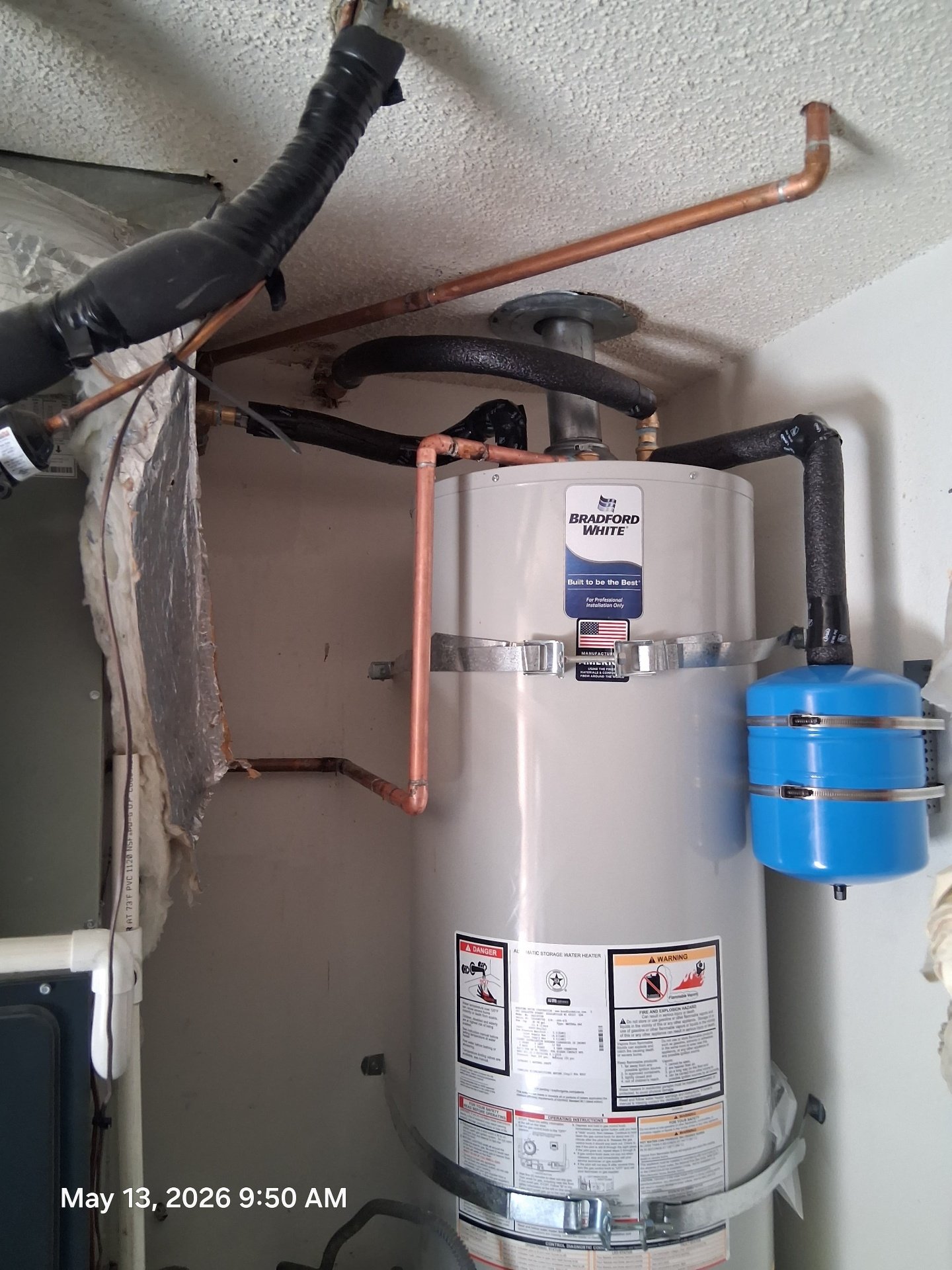 Bradford White water heater installation with expansion tank